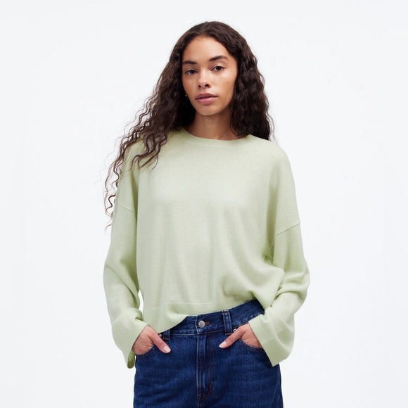 Madewell 100% Cashmere Boxy Sweater in pale green size large - Picture 1 of 15